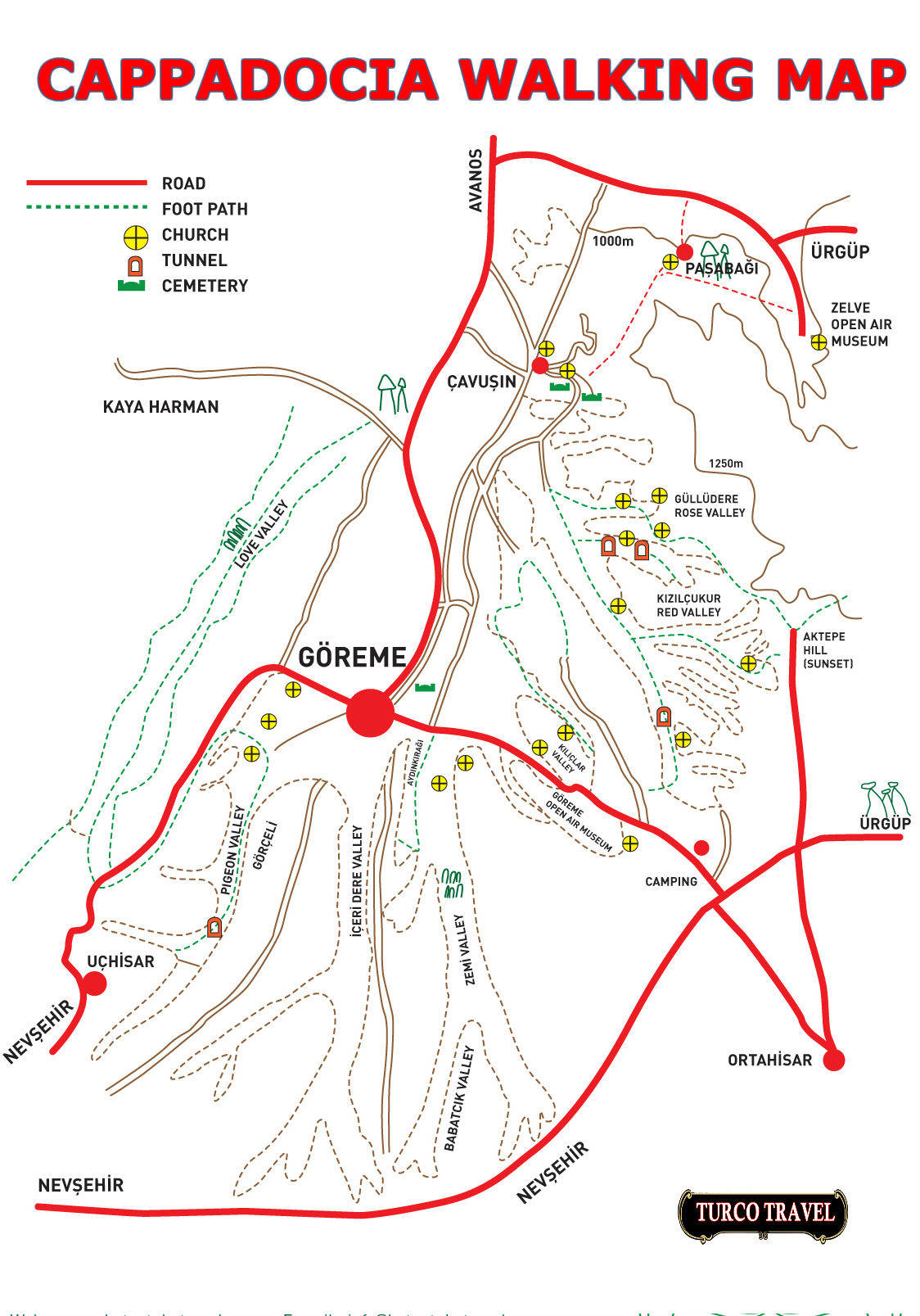 Карта каппадокии с достопримечательностями и маршрутами