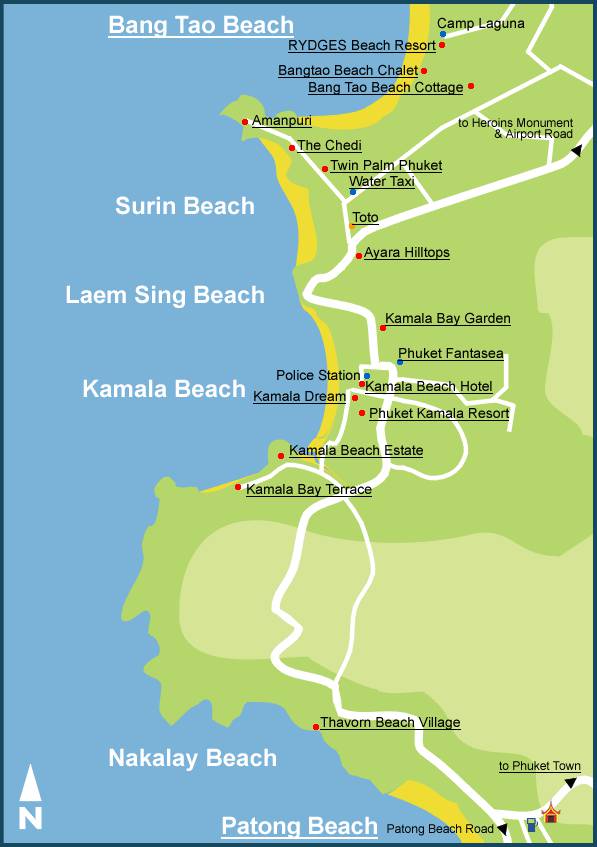 Пляж карта описание. Пляж Сурин Пхукет на карте. Камала Бич на карте Пхукета. Пляж Банг Тао и Сурин на карте. Пляж Камала на Пхукете на карте.